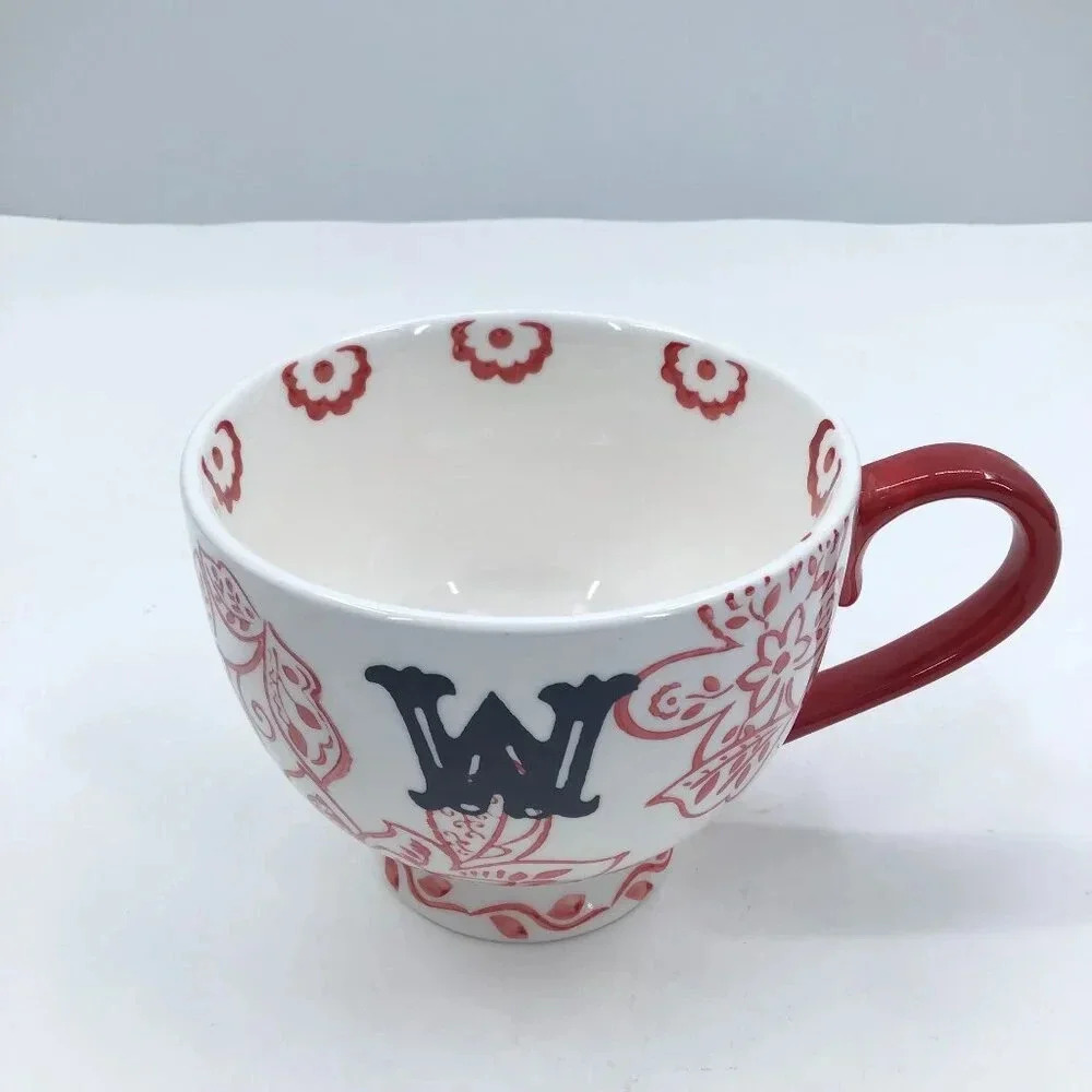 Dutch Wax Coffee Tea Mug Cup Hand-Painted Wisconsin Red White Floral Cottagecore - Picture 3 of 8